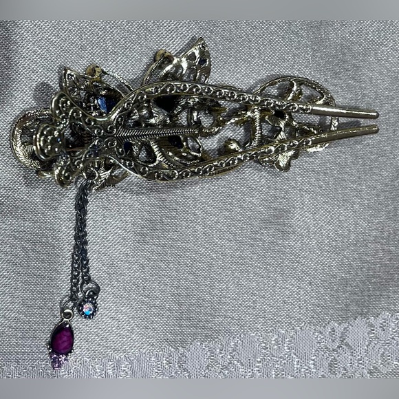 Purple Butterfly Rhinestone Hair Clip - Picture 5 of 7